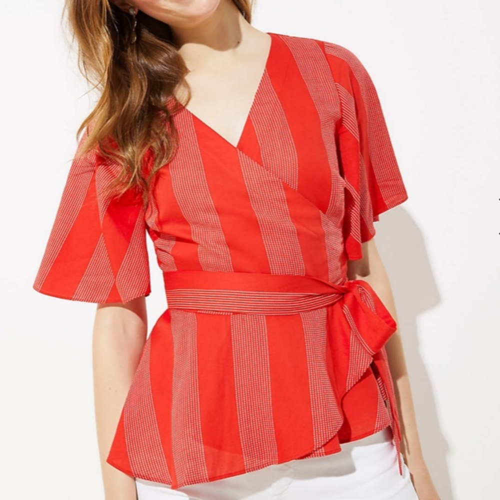 Worn Once Red LOFT peplum linen wrap top ❤️